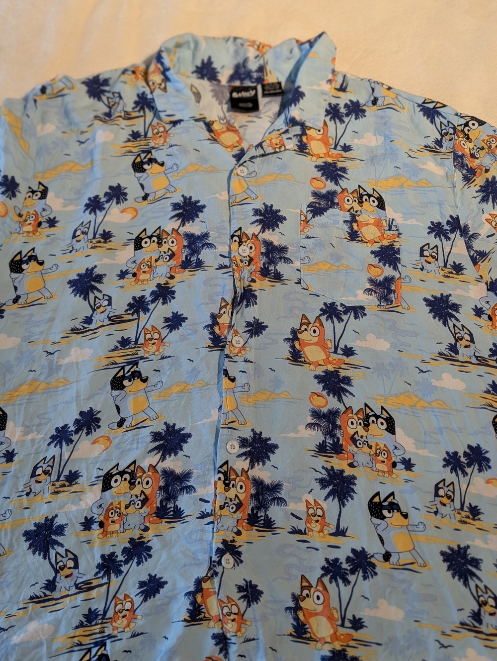 Bluey Button Down Hawaiian Shirt 3XL Mens Short Sleeve Rayon
